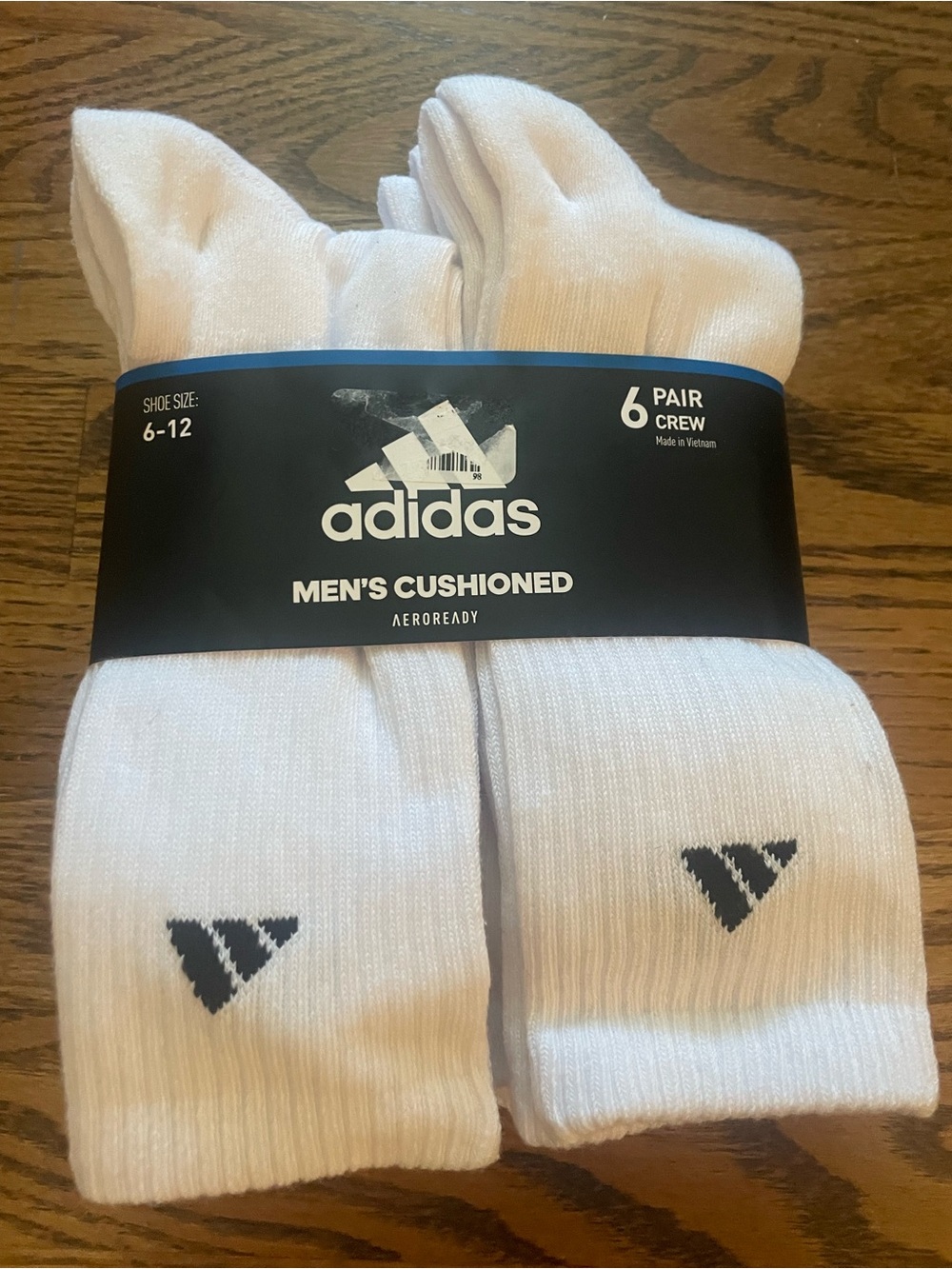 adidas Men’s Crew Socks - White with Black Logo (6 Pair) shoe size 6-12